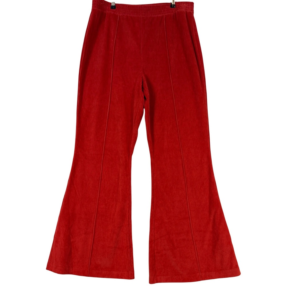 NWT Aerie Deep Orange Corduroy Flare‎ Pants High Waisted XL Regular Boho Retro